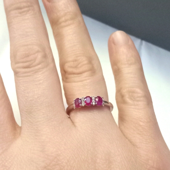 Ruby and Diamonds On 14K White Gold Band Size 7 - Picture 1 of 8